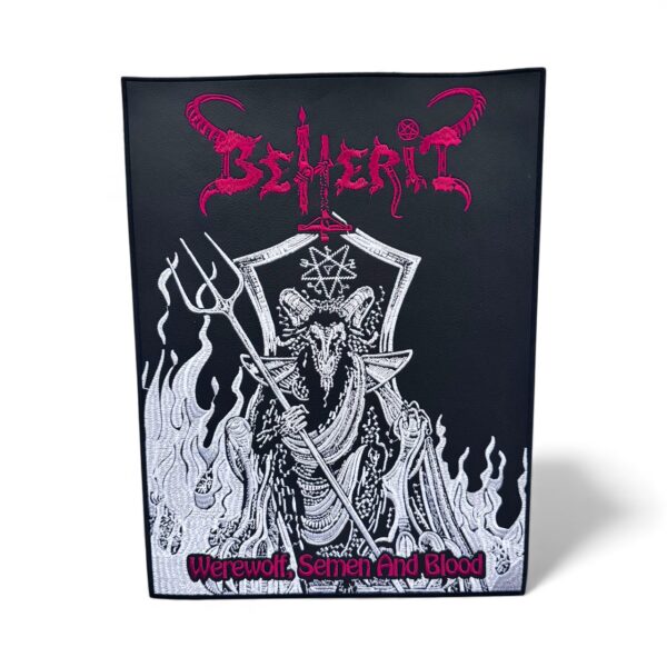 BEHERIT "Werewolf, Semen And Blood" (Black Border) FAUX LEATHER BACKPATCH