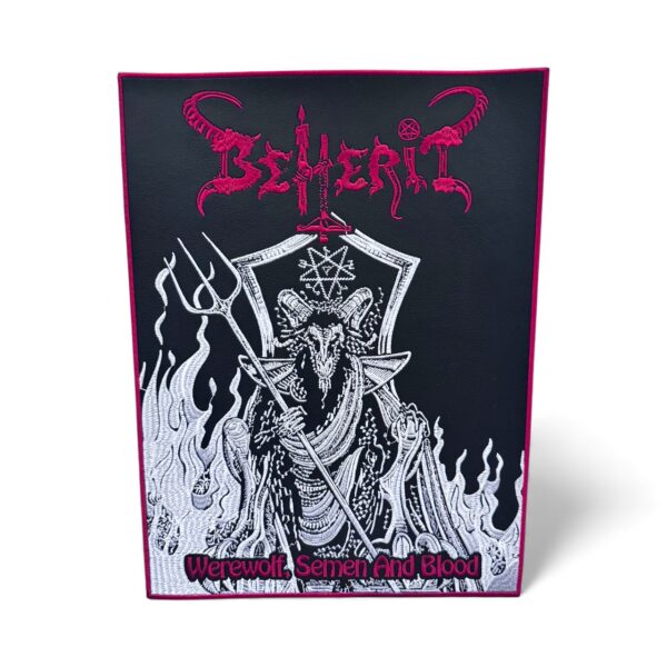 BEHERIT "Werewolf, Semen And Blood" (Red Border) FAUX LEATHER BACKPATCH