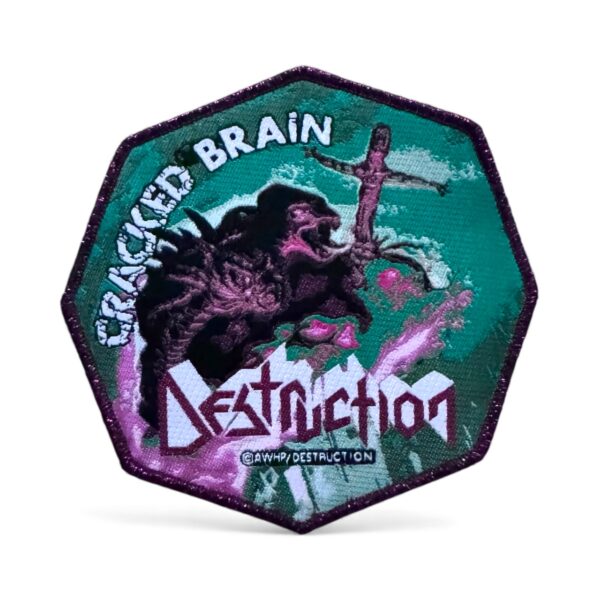 DESTRUCTION "Cracked Brain" (Burgundy Glitter Border) WOVEN PATCH