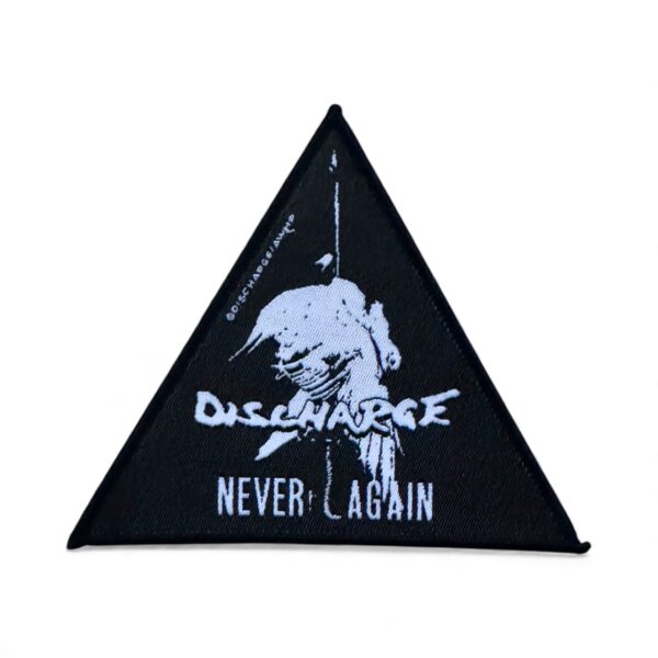 DISCHARGE "Never Again" (Black Border) WOVEN PATCH
