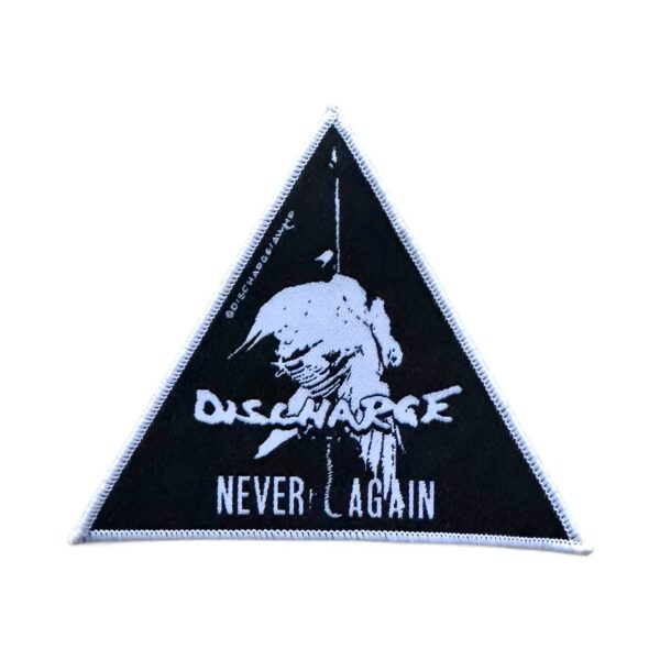 DISCHARGE "Never Again" (White Border) WOVEN PATCH
