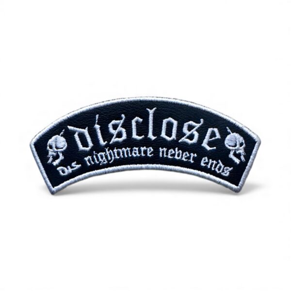 DISCLOSE "Dis Nightmare Never Ends" (White Border) FAUX LEATHER PATCH