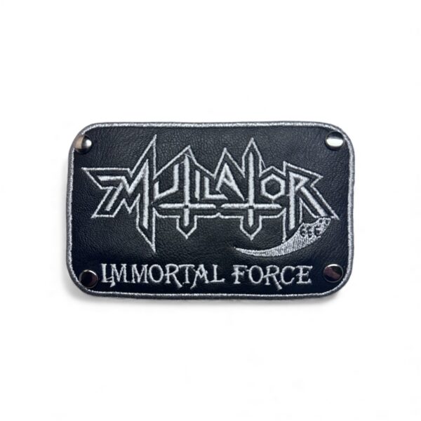MUTILATOR "Immortal Force" (Silver Glitter Border) FAUX LEATHER PATCH WITH RIVETS