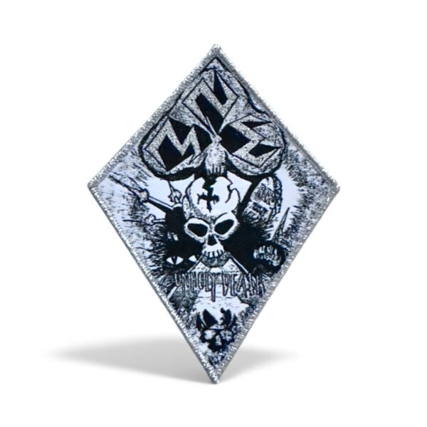 N.M.E. "Unholy Death" (Silver Glitter Border) WOVEN PATCH