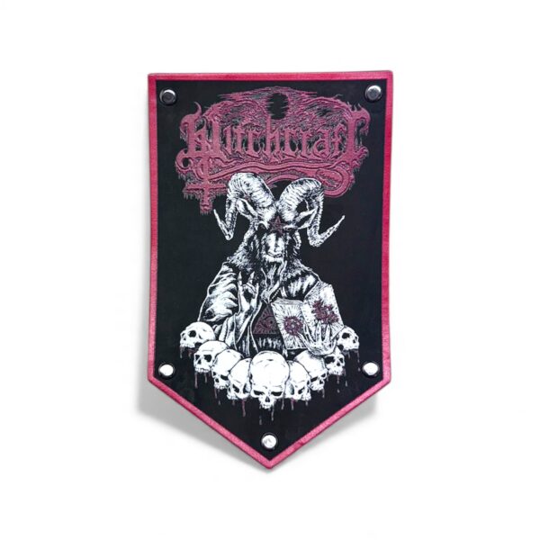 WITCHCRAFT "Hexecrafting Metal Of Death" (Red Border) CARVED FAUX LEATHER PATCH WITH RIVETS