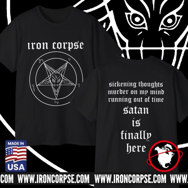 SATAN IS FINALLY HERE T-SHIRT BLACK (S-5XL) (PRINT ON DEMAND) - NORTH AMERICA