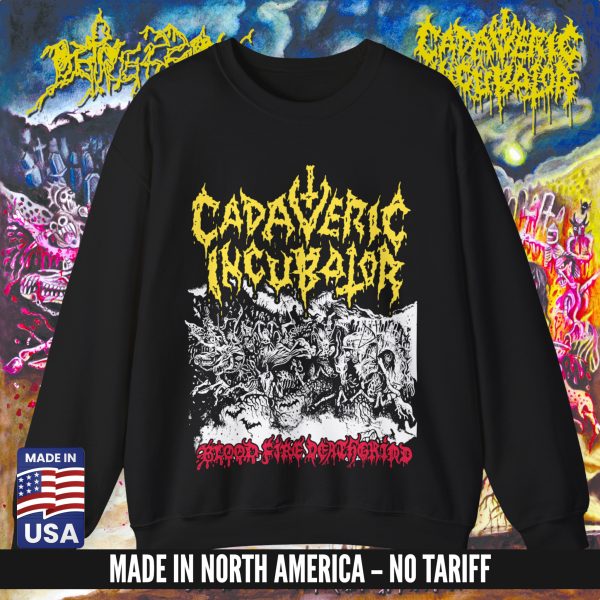 CADAVERIC INCUBATOR "Blood Fire Deathgrind" CREWNECK BLACK (S-3XL) (ON DEMAND) - NORTH AMERICA