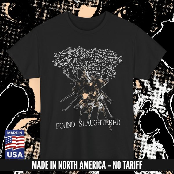 SULFURIC CAUTERY "Found Slaughtered” T-SHIRT BLACK (S – 5XL) (ON DEMAND) - NORTH AMERICA